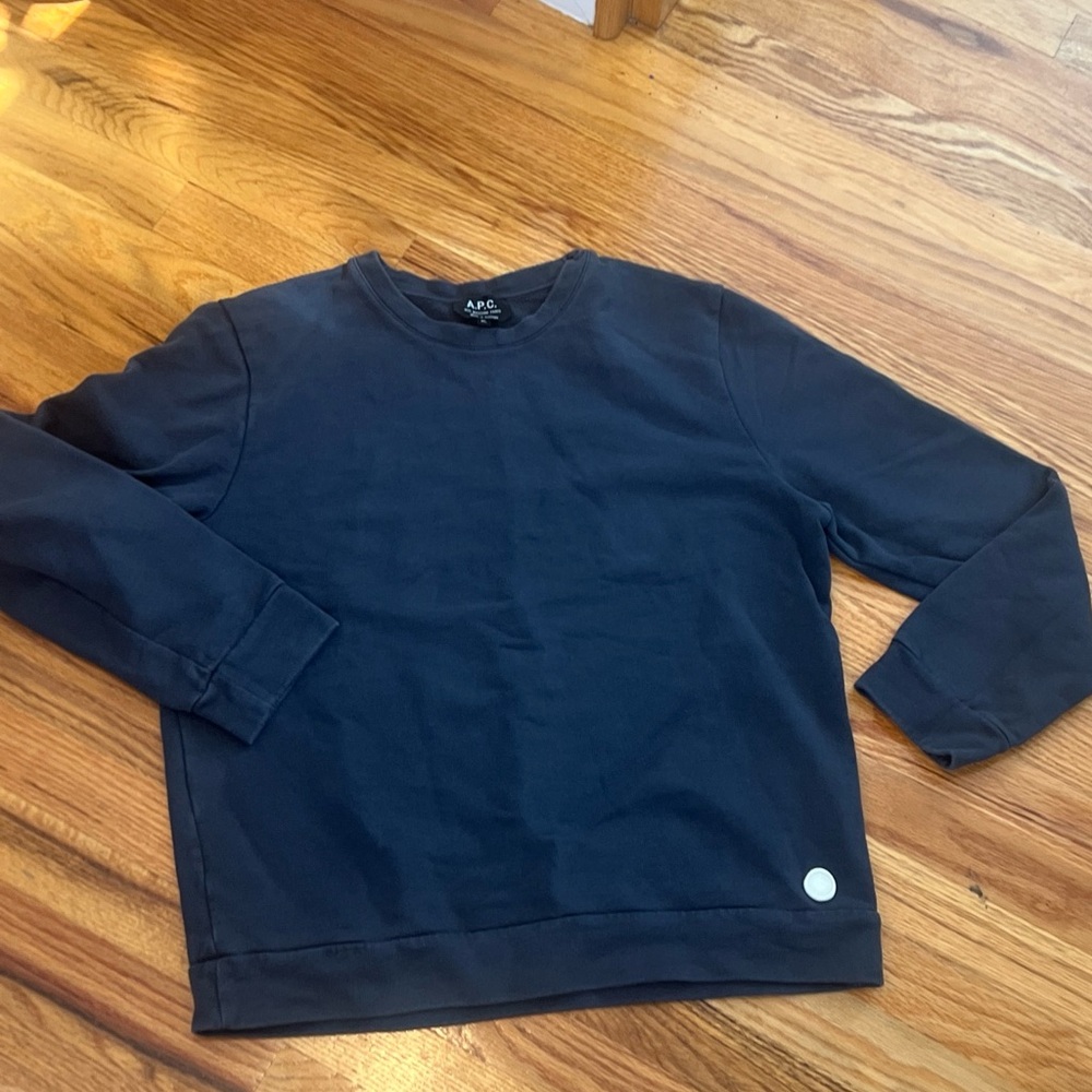 A.P.C. Sweater Womens XL Blue Crewneck Long Sleeve Cotton Pullover Sweatshirt